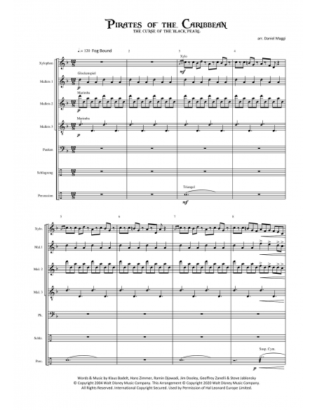 Pirates des Caraïbes, pour ensemble de percussions. Arrangement Daniel Maggi. HITS in PERCUSSION