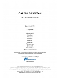 Cake by the Ocean - DNCE arr. Christoph Von Bergen - Hits in Percussion. Partition pour ensemble de percussions. 2