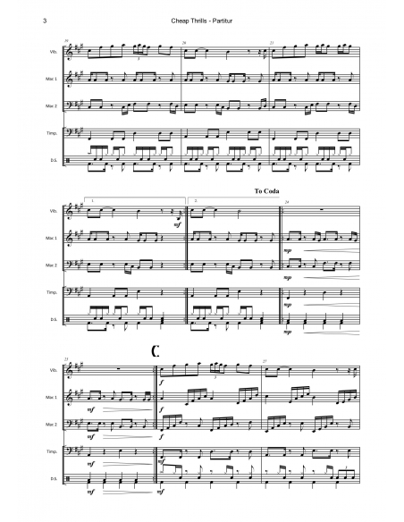 Cheap Thrills - arr.Simon Forster - HITS in PERCUSSION. Partition pour ensemble de percussions.