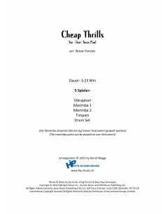 Cheap Thrills - arr.Simon Forster - HITS in PERCUSSION. Partition pour ensemble de percussions. 2