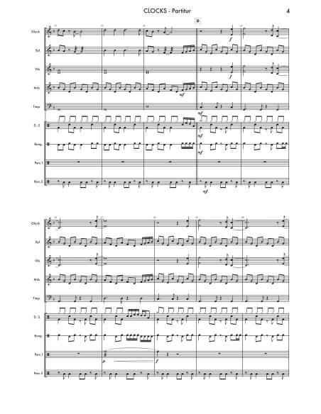 Clocks - arr. Daniel Locher - HITS in PERCUSSION. Partition pour ensemble de percussions.