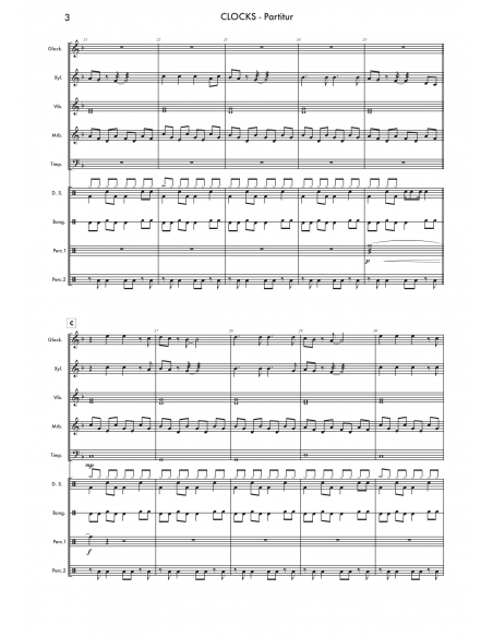 Clocks - arr. Daniel Locher - HITS in PERCUSSION. Partition pour ensemble de percussions.