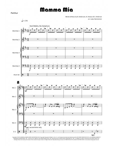 Mamma Mia - arr. Lukas Rechsteiner - HITS IN PERCUSSION