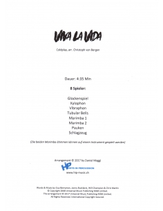Viva La Vida - arr. Christoph Von Bergen - HITS IN PERCUSSION partition pour ensemble de percussions 2