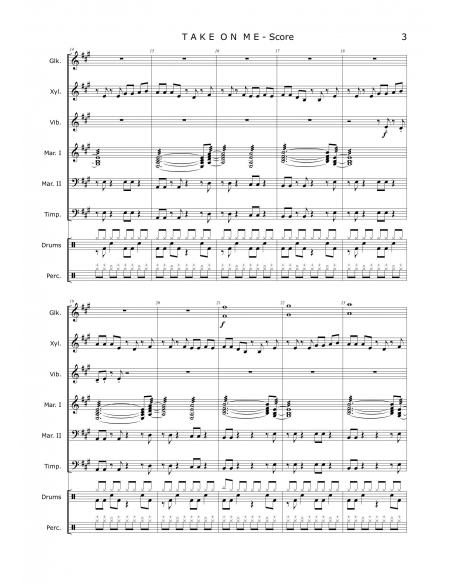 Take on me - arr. Christoph Von Bergen - HITS in PERCUSSION. Partition pour ensemble de percussions.