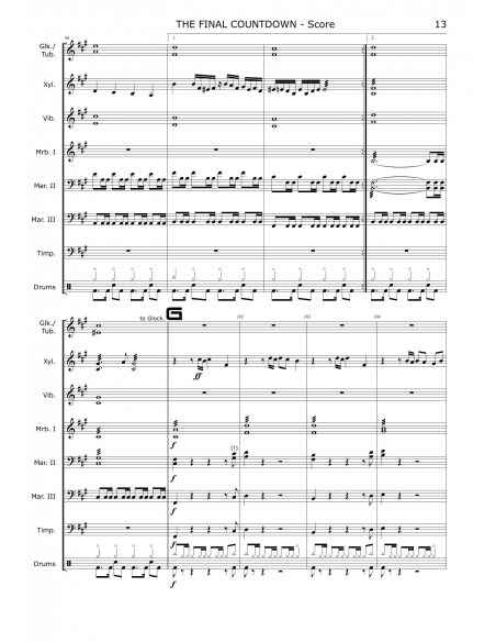 The final countdown - arr. Christoph Von Bergen - HITS IN PERCUSSION. Partition pour ensemble de percussions.