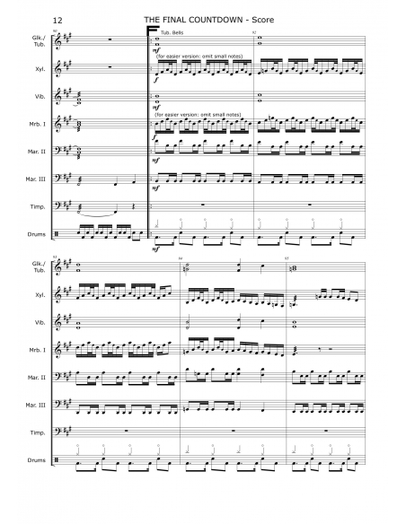 The final countdown - arr. Christoph Von Bergen - HITS IN PERCUSSION. Partition pour ensemble de percussions.