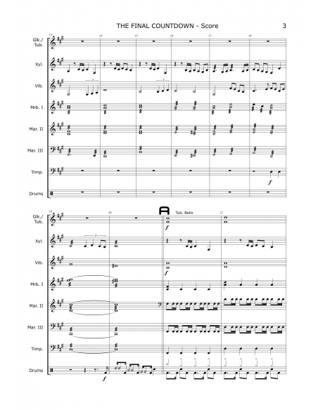 The final countdown - arr. Christoph Von Bergen - HITS IN PERCUSSION. Partition pour ensemble de percussions.