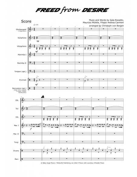 Freed from desire - arr. Christoph Von Bergen - HITS in PERCUSSION. Partition pour ensemble de percussions.