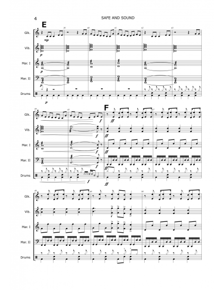 Safe and sound, for percussion ensemble. Arr. Christoph Von Bergen, HIP HITS in PERCUSSION.  Score and separate parts.