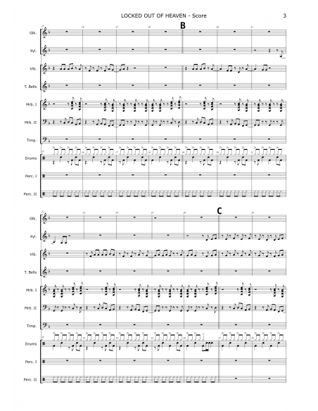 Locked out of heaven, arr. C.Von Bergen. Partition, ensemble de percussion HITS in PERCUSSION