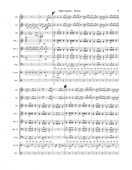 High hopes arr. Christoph Von Bergen HIP HITS in PERCUSSION. Partition pour ensemble de percussions.