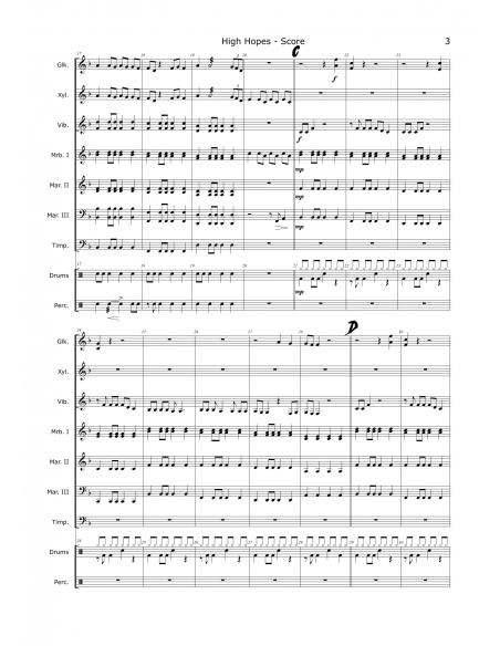 High hopes arr. Christoph Von Bergen HIP HITS in PERCUSSION. Partition pour ensemble de percussions.