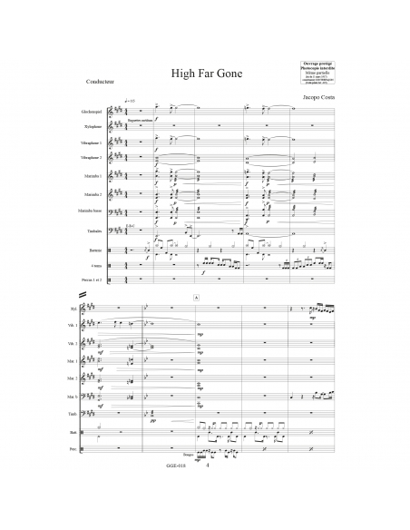 High Far Gone - partitions pour ensemble de percussions - de Jacopo Costa.
Guillaume Guégan Editions.
