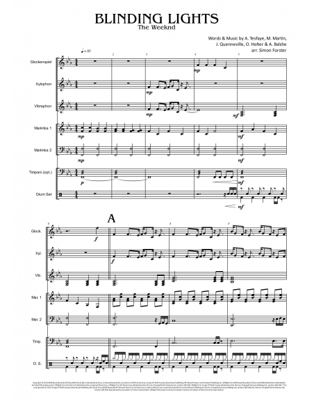 Blinding Lights - The Weeknd, arr. S.Forster - Partition ensemble de percussions. HIP