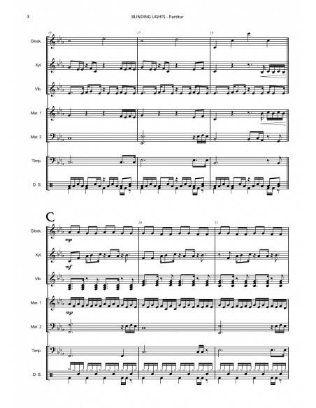Blinding Lights - The Weeknd, arr. S.Forster - Partition ensemble de percussions. HIP