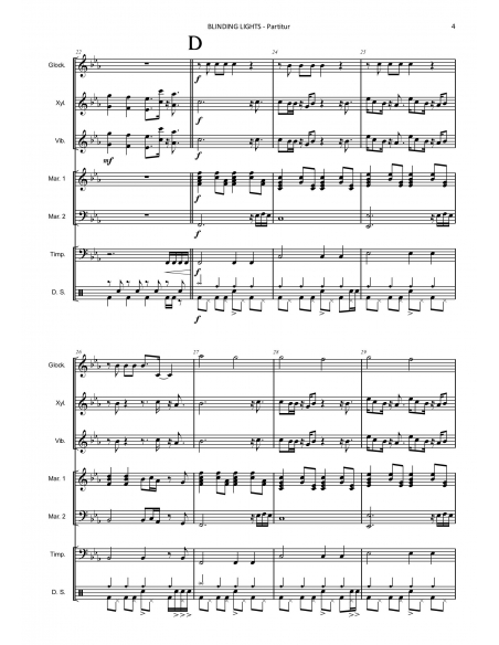 Blinding Lights - The Weeknd, arr. S.Forster - Partition ensemble de percussions. HIP
