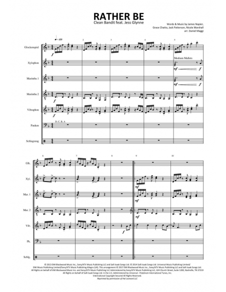 Rather Be, arr. Daniel Maggi, score for percussion ensemble, Hits in Percussion, HIP