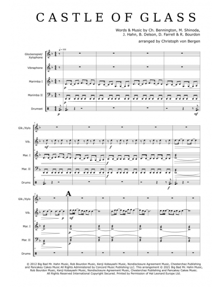 Castle of glass - arr. Christoph Von Bergen - HITS in PERCUSSION. Partition pour ensemble de percussions.