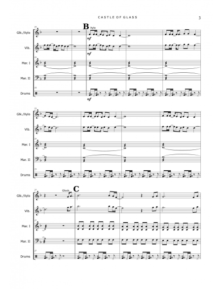 Castle of glass - arr. Christoph Von Bergen - HITS in PERCUSSION. Partition pour ensemble de percussions.