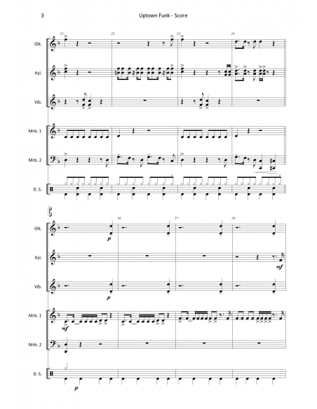Uptown Funk - arr. Claire Litzler - HITS in PERCUSSION. Partition pour ensemble de percussions.