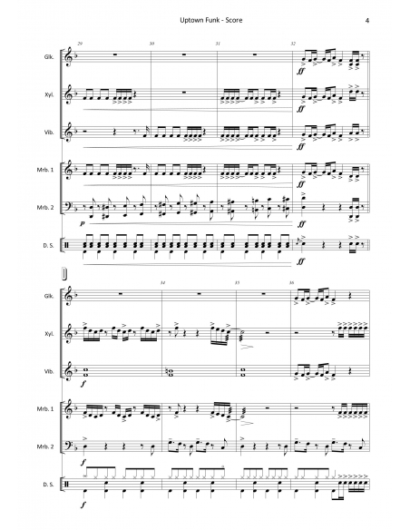 Uptown Funk - arr. Claire Litzler - HITS in PERCUSSION. Partition pour ensemble de percussions.